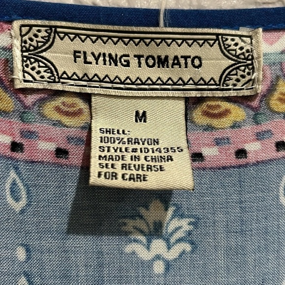 Flying Tomato Boho styleTunic With Bell Sleeves Size Medium, Blue - Picture 3 of 5